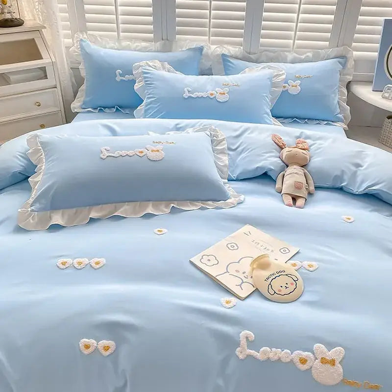 Blue Embroidered Bedding Set