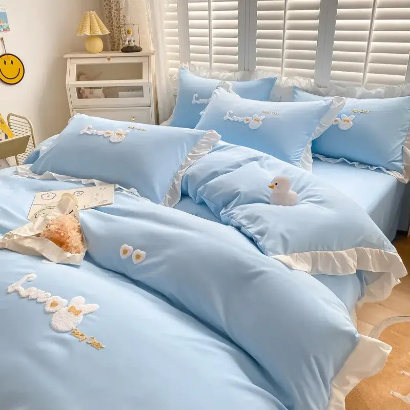 Blue Embroidered Bedding Set