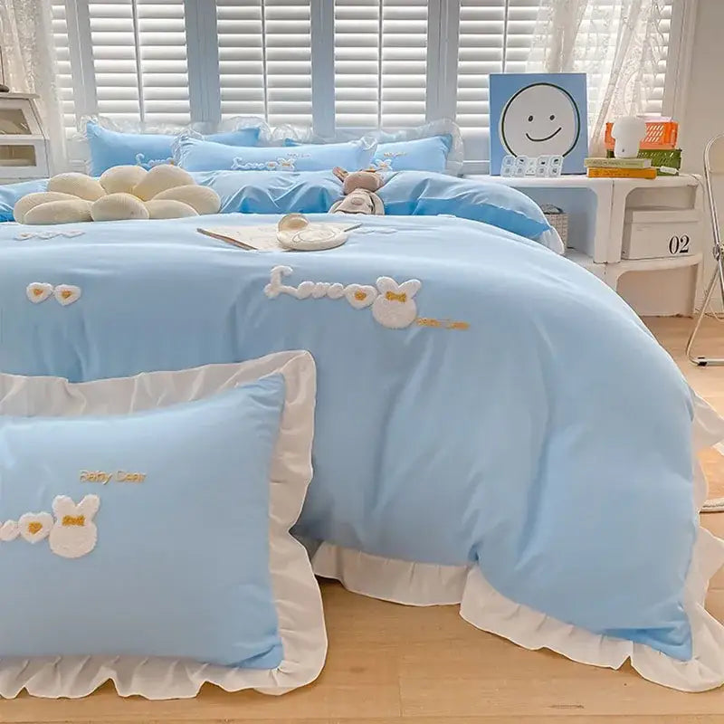 Blue Embroidered Bedding Set
