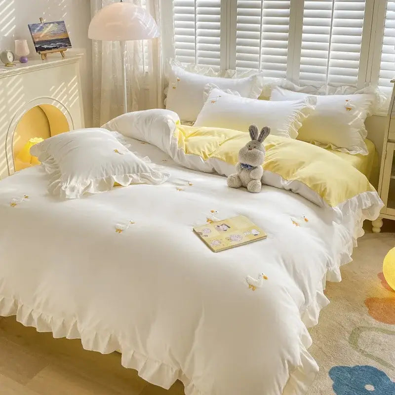 Blue Embroidered Bedding Set