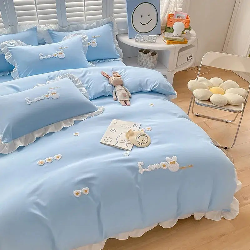 Blue Embroidered Bedding Set