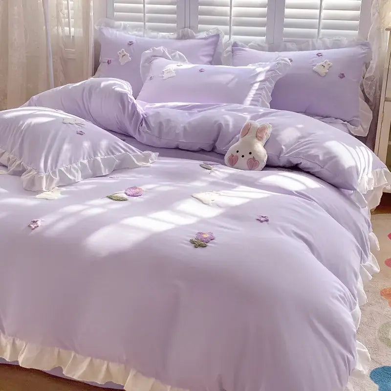Blue Embroidered Bedding Set