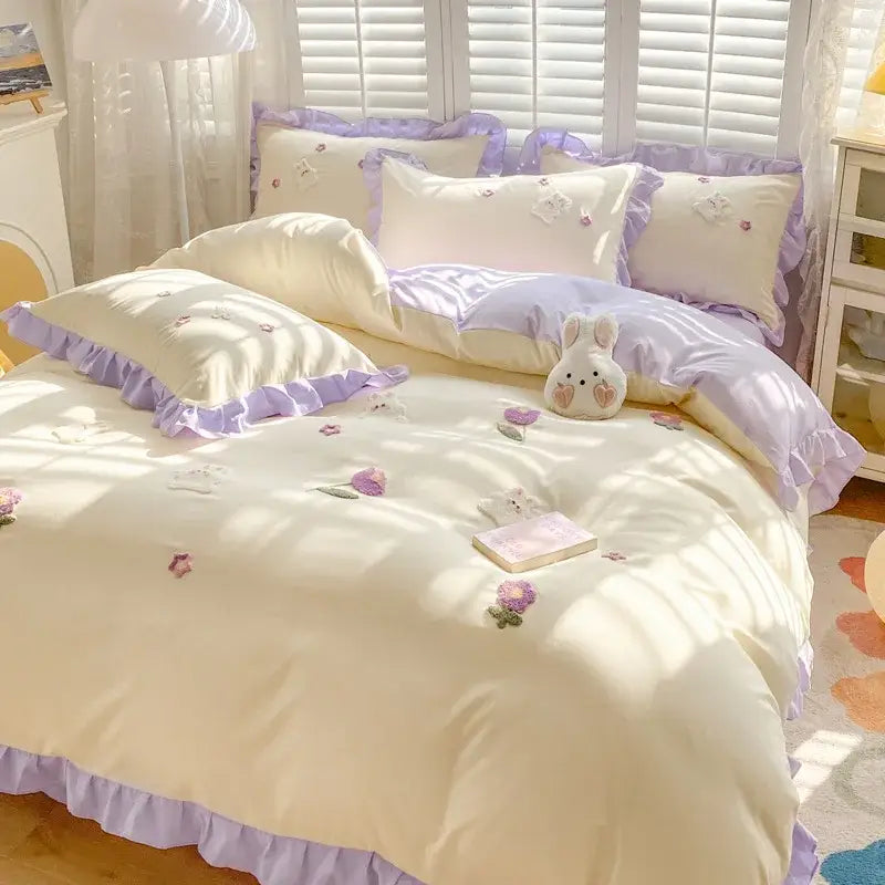 Blue Embroidered Bedding Set