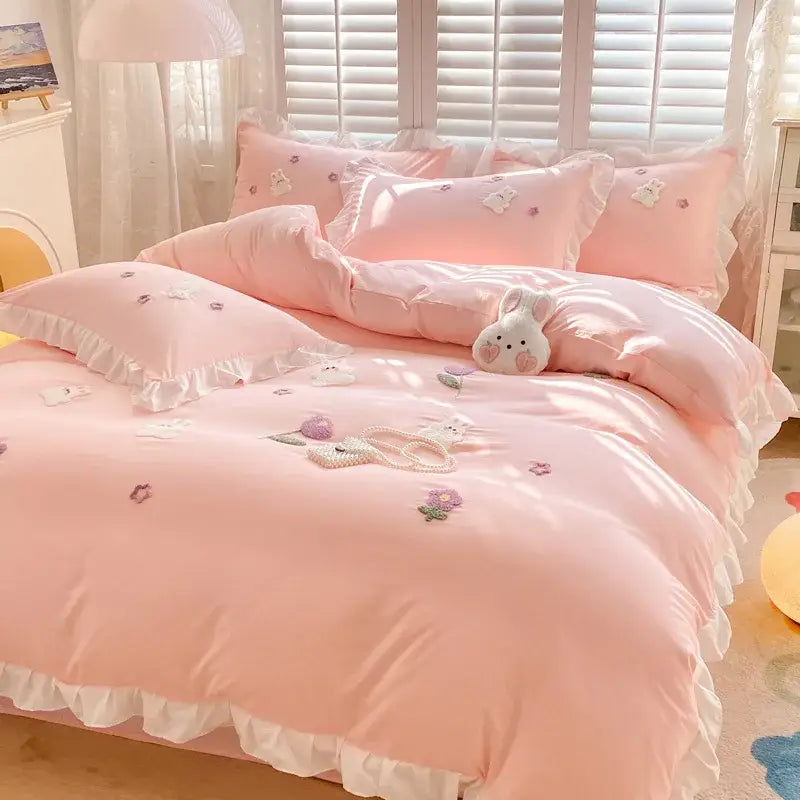 Blue Embroidered Bedding Set