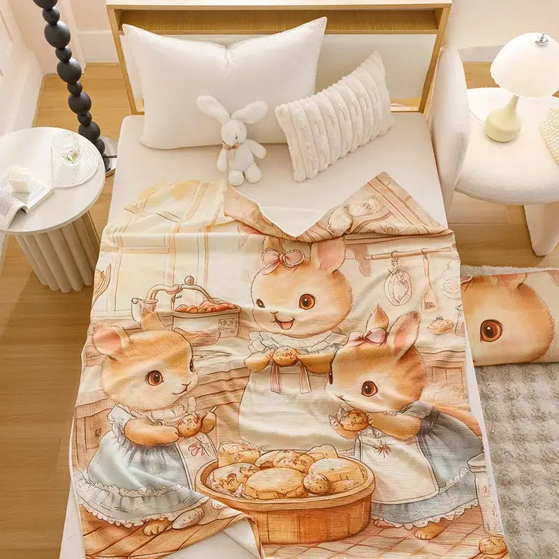 Cream Teddy Bear Cotton Blanket