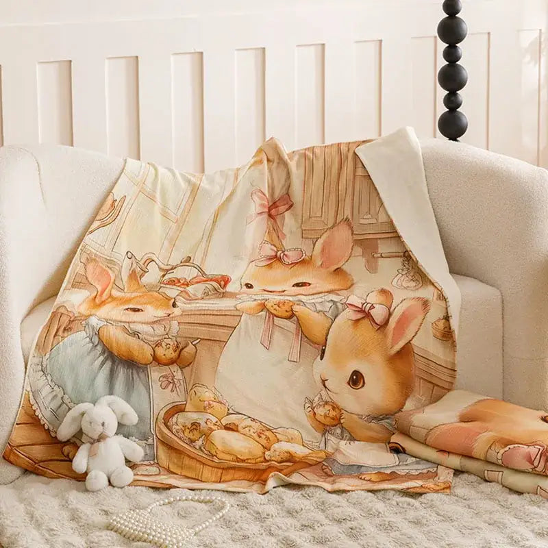 Cream Teddy Bear Cotton Blanket