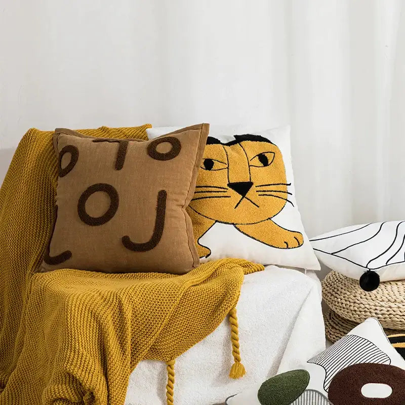 Tiger Embroidery Pillow Cover