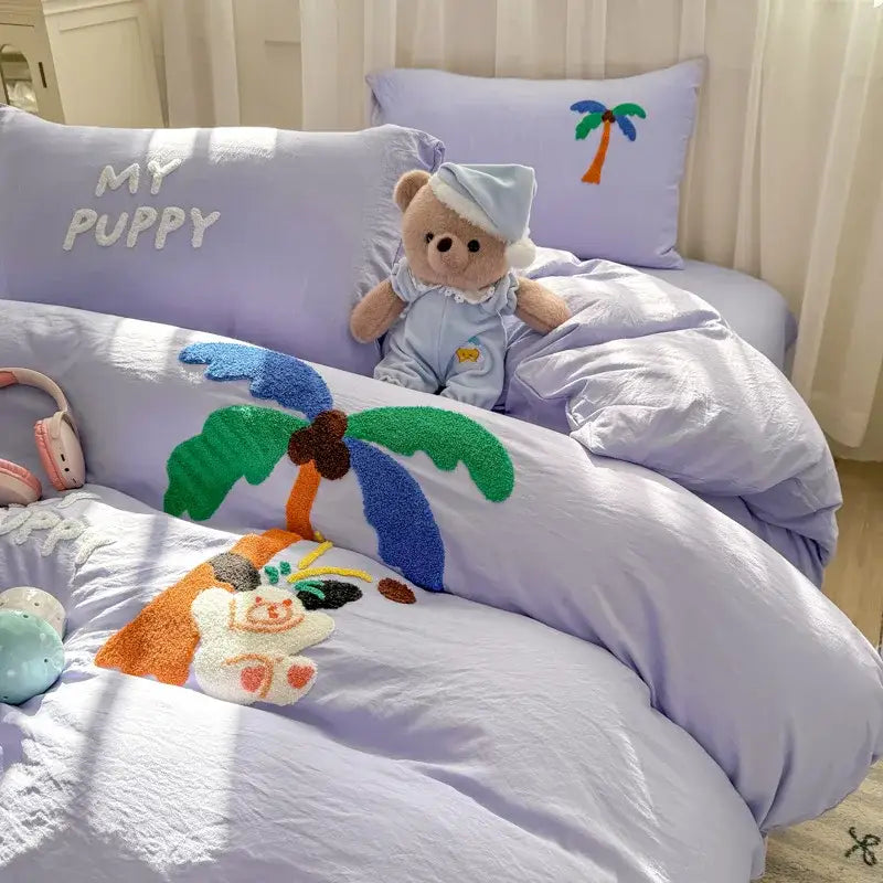 Embroidered Blue Towel Bedding