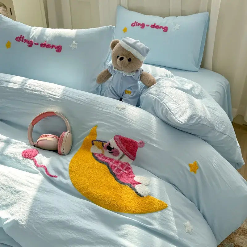 Embroidered Blue Towel Bedding