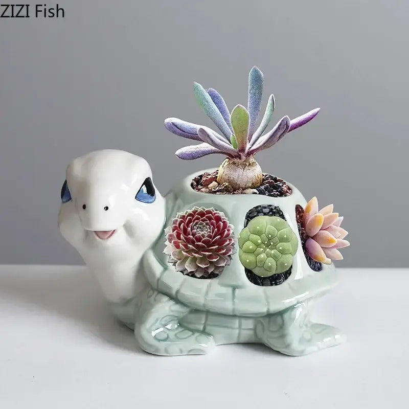 Green Turtle Ceramic Planter