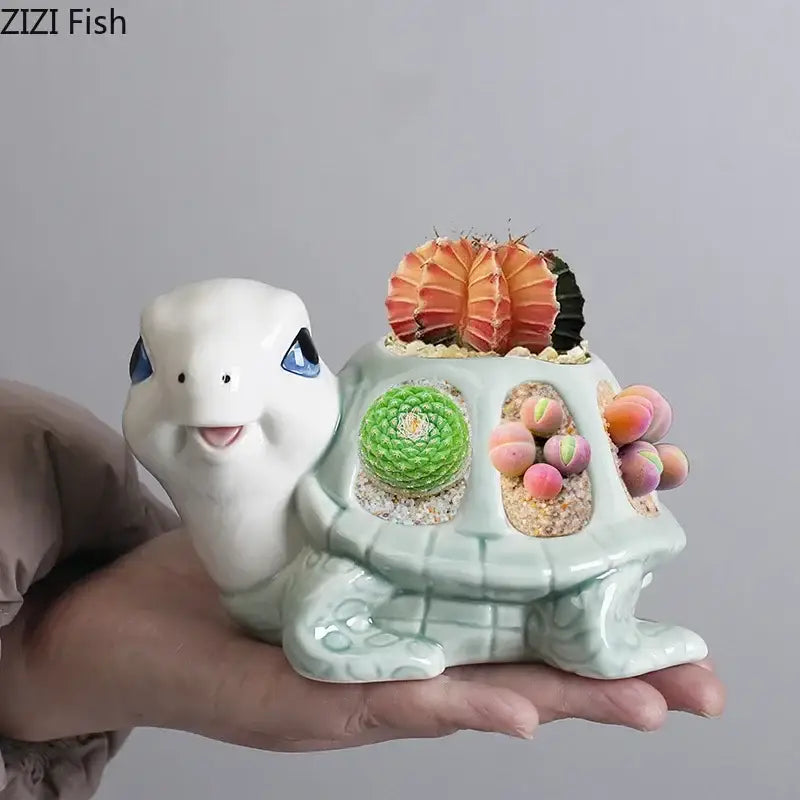 Green Turtle Ceramic Planter