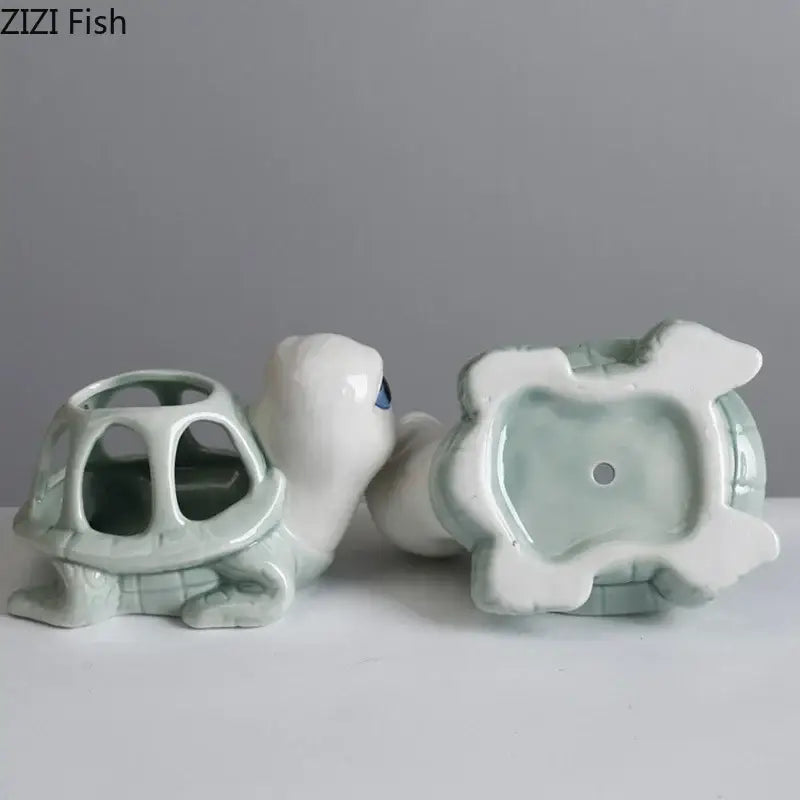 Green Turtle Ceramic Planter