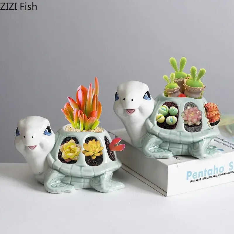 Green Turtle Ceramic Planter