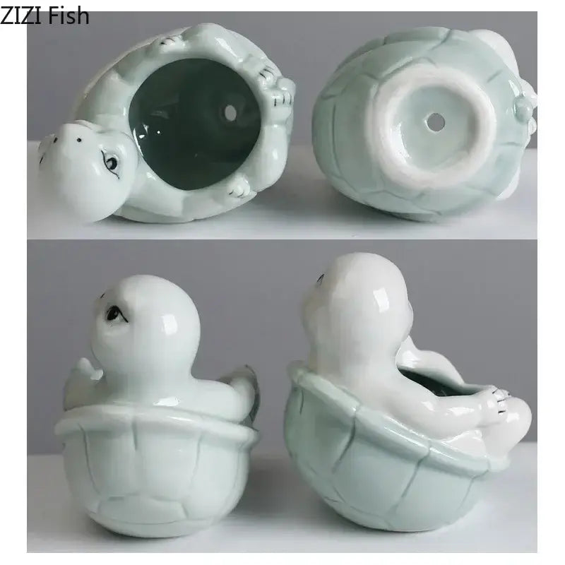Green Turtle Ceramic Vase