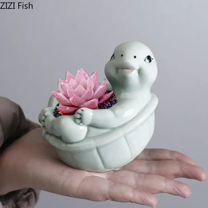 Green Turtle Ceramic Vase