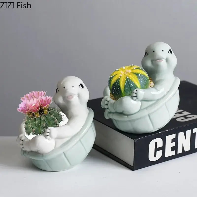 Green Turtle Ceramic Vase