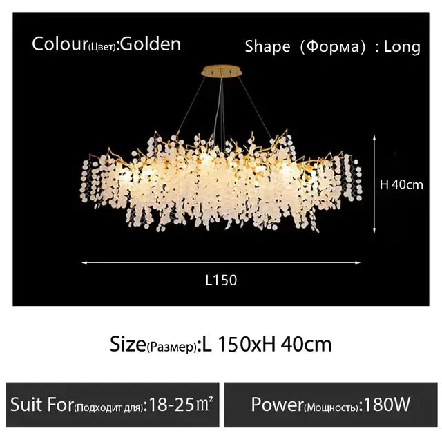 Gold Crystal Cascading Living-Room Pendant