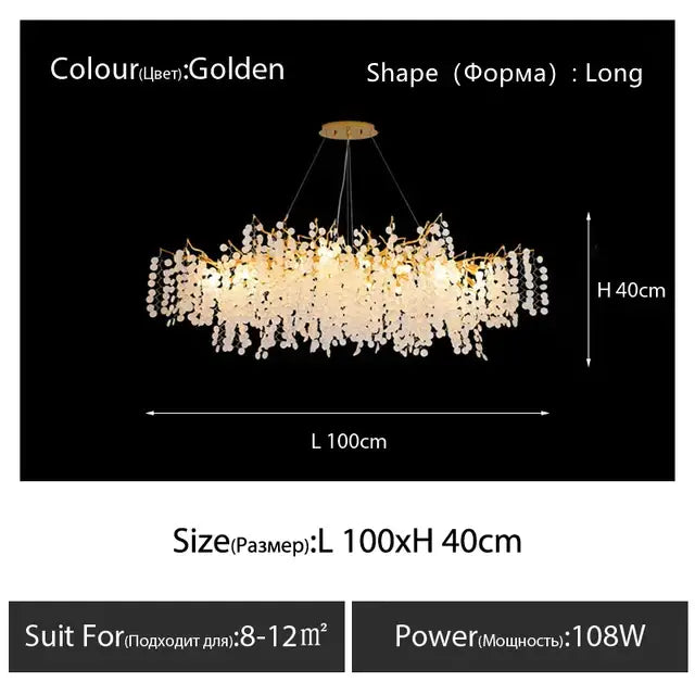 Gold Crystal Cascading Living-Room Pendant