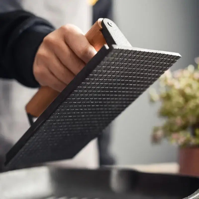 Cast Iron Steak Press with Grid Pattern Design