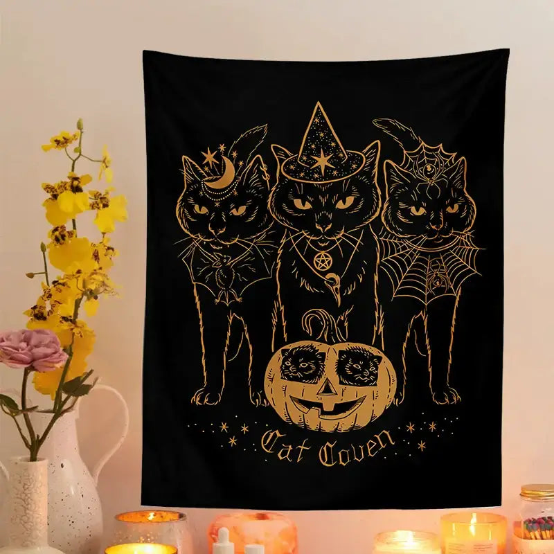 Gold Foil Cat Tapestry
