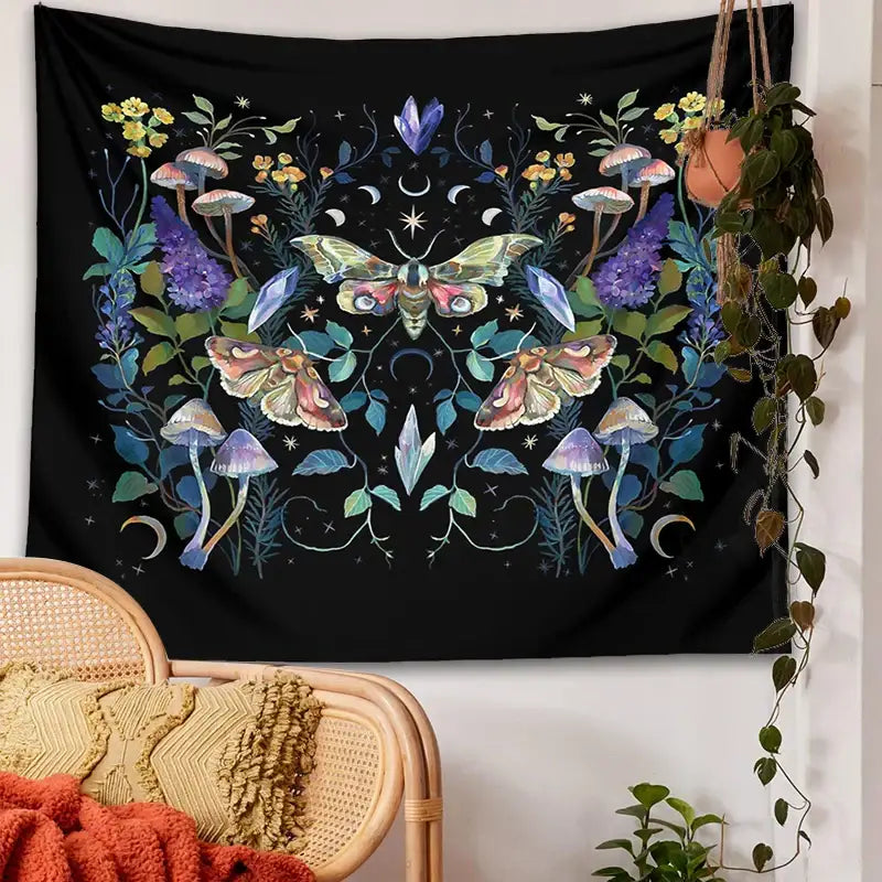 Black Botanical Tapestry 150x100cm Soft Fabric