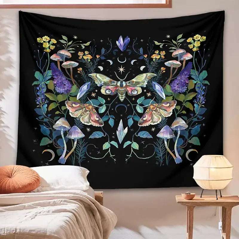 Black Botanical Tapestry 150x100cm Soft Fabric
