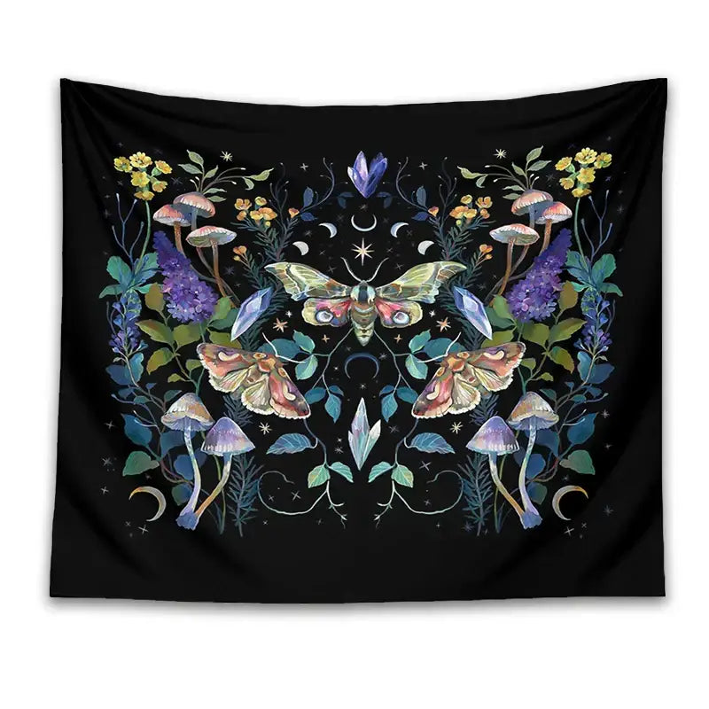 Black Botanical Tapestry 150x100cm Soft Fabric