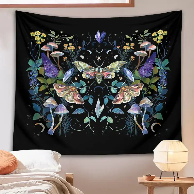 Black Botanical Tapestry 150x100cm Soft Fabric