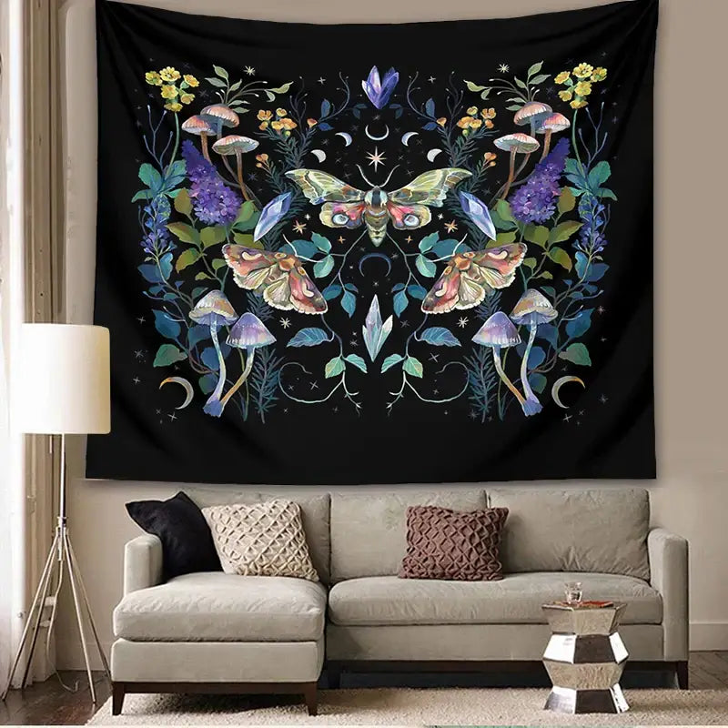 Black Botanical Tapestry 150x100cm Soft Fabric