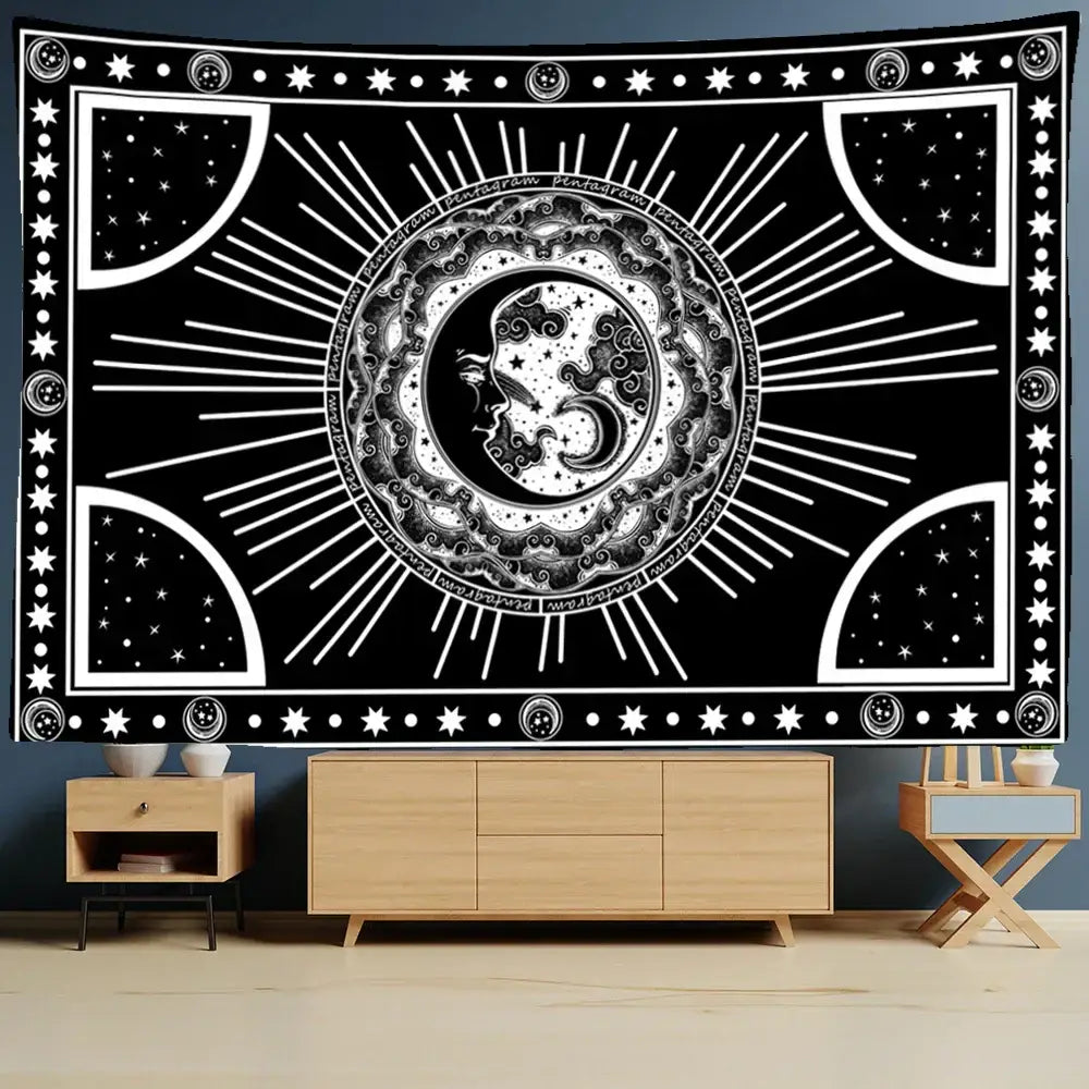 Mandala Black White Tapestry