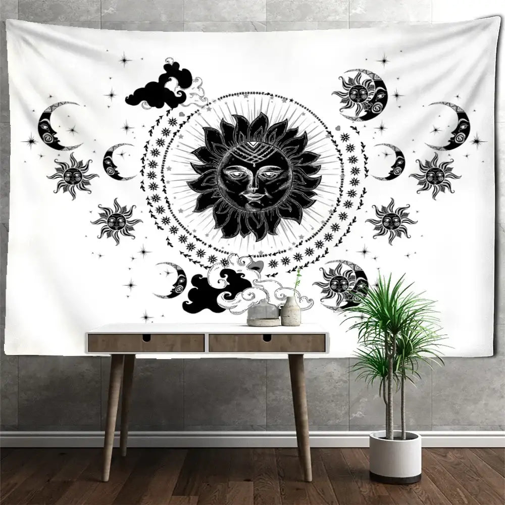 Mandala Black White Tapestry