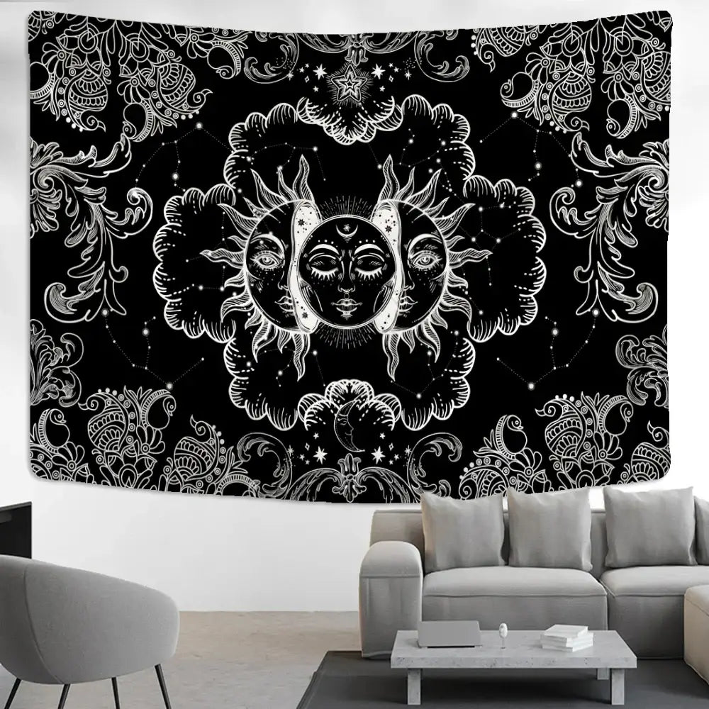 Mandala Black White Tapestry
