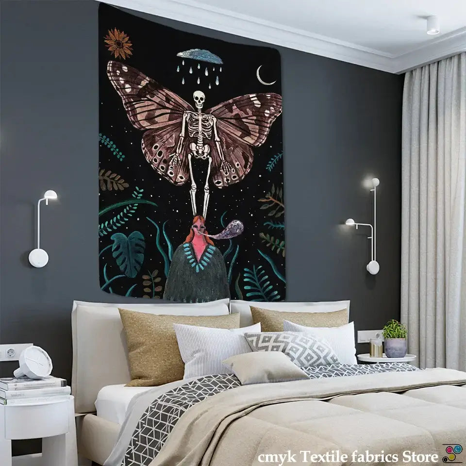 Black White Moth Tapestry