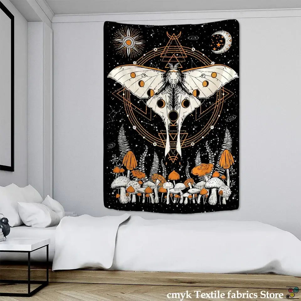 Black White Moth Tapestry
