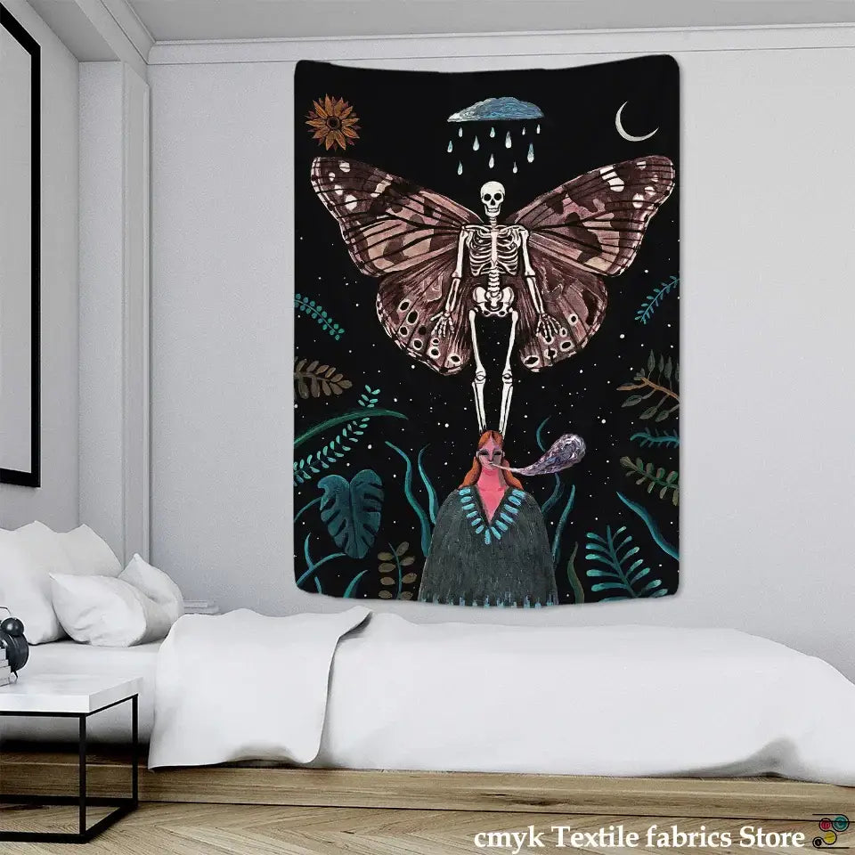 Black White Moth Tapestry
