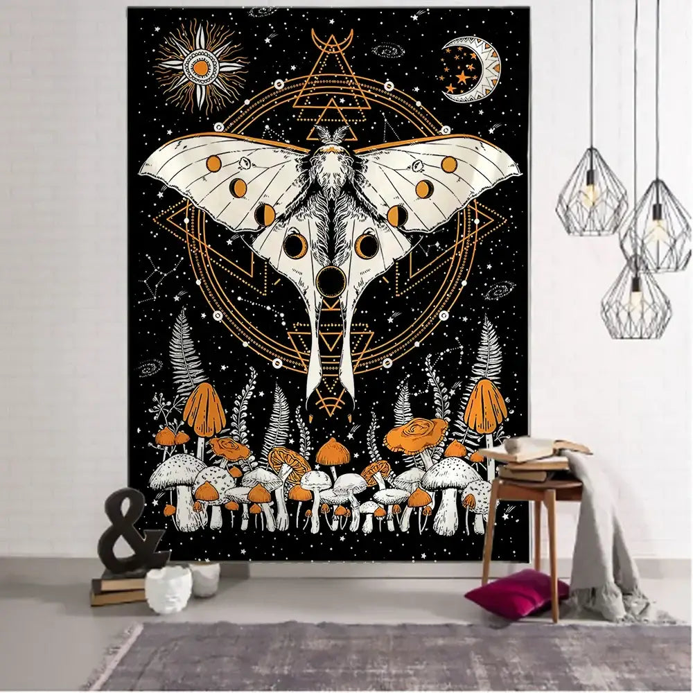 Black White Moth Tapestry