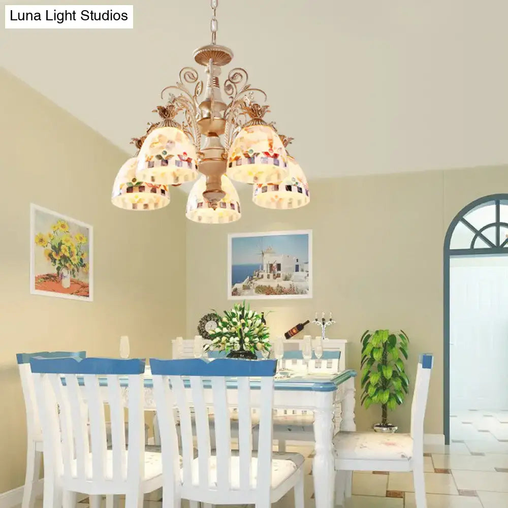 Cream Floral Glass Chandelier