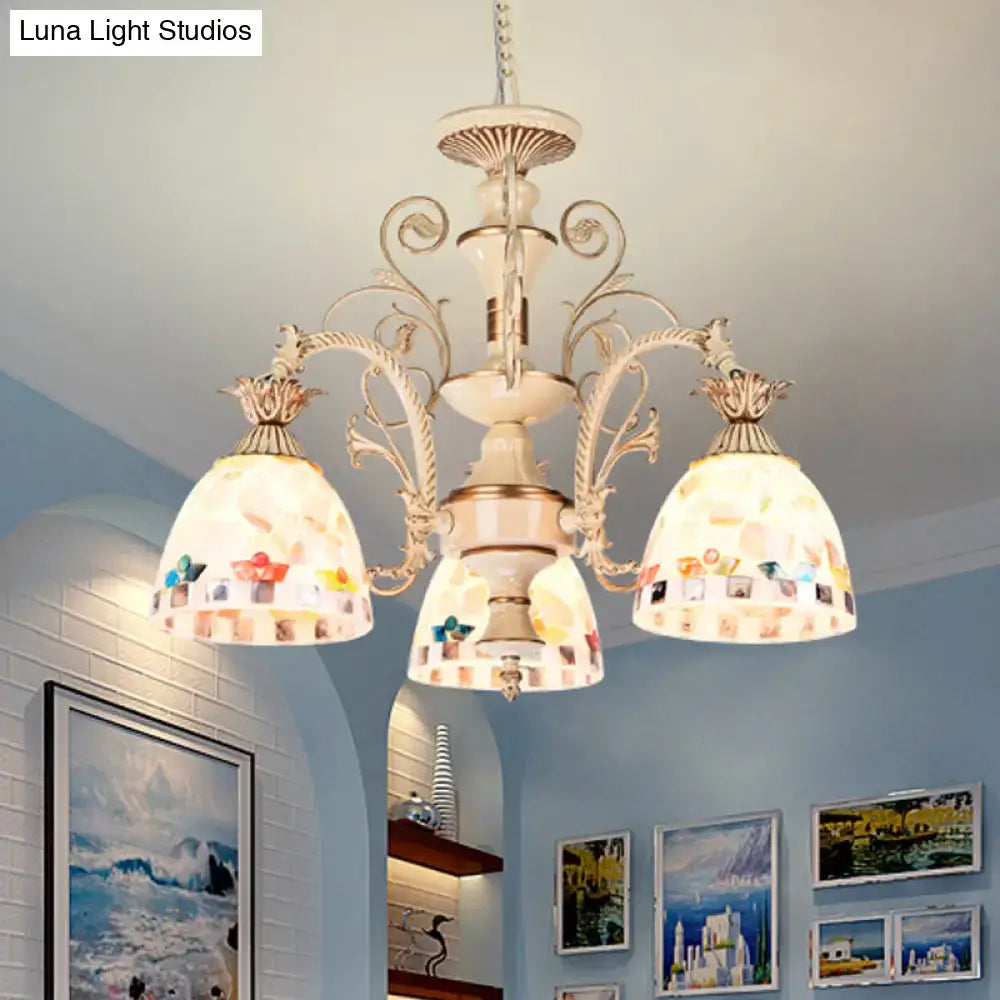 Cream Floral Glass Chandelier
