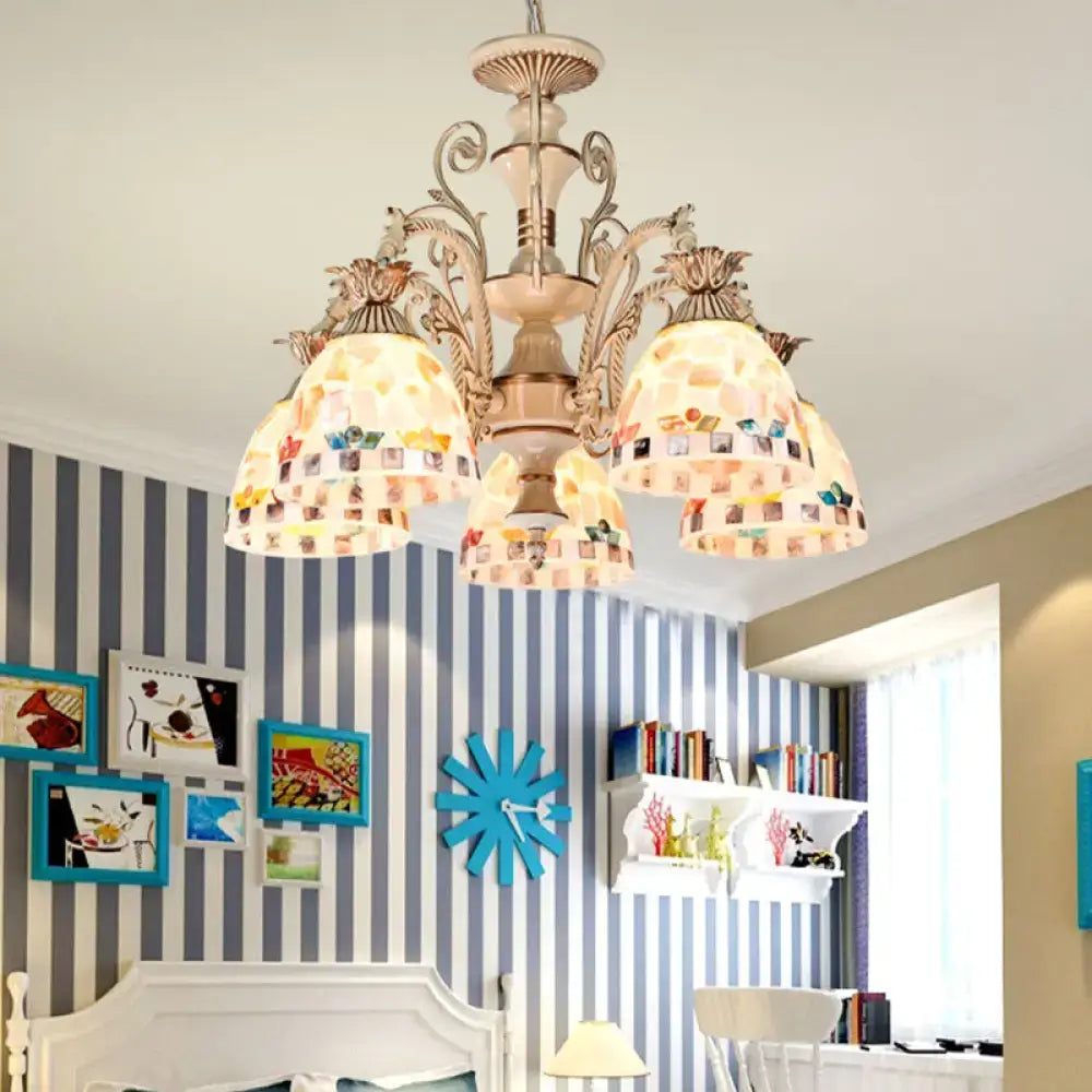 Cream Floral Glass Chandelier