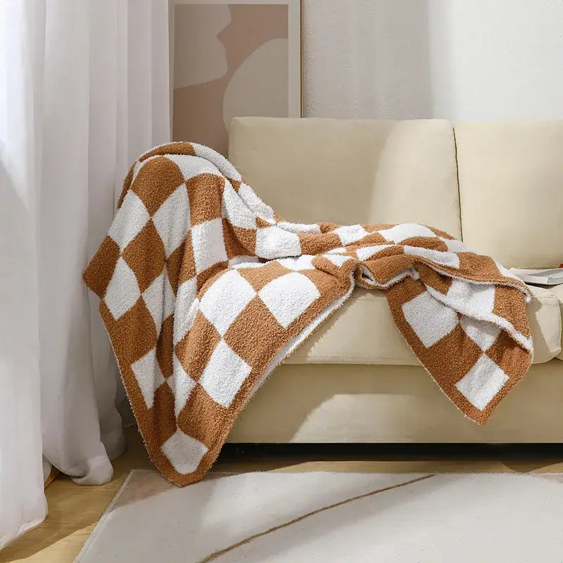 Checkerboard Knit Throw Blanket