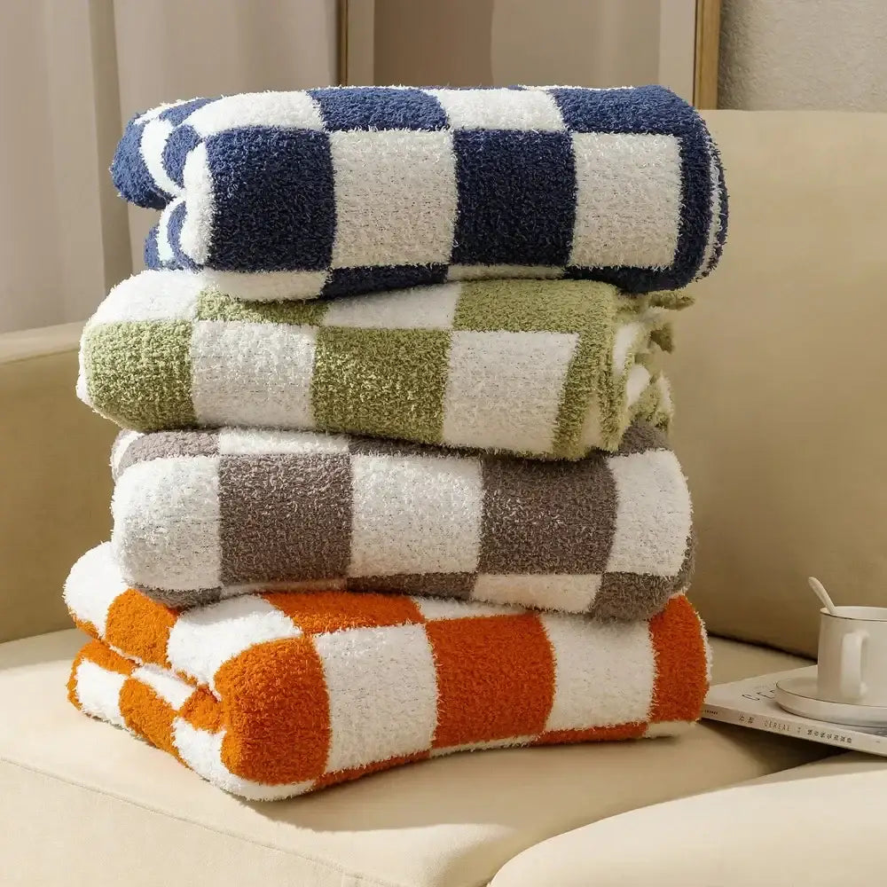 Checkerboard Knit Throw Blanket