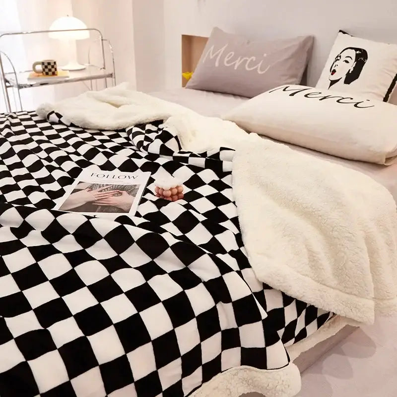 Checkerboard Lamb Fleece Blanket