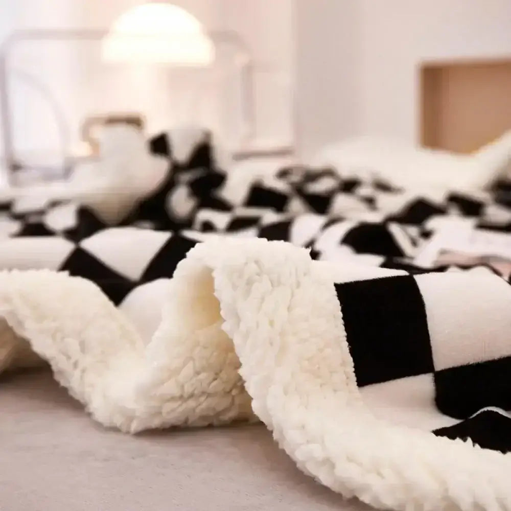 Checkerboard Lamb Fleece Blanket