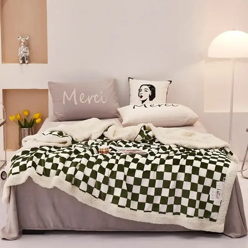 Checkerboard Lamb Fleece Blanket