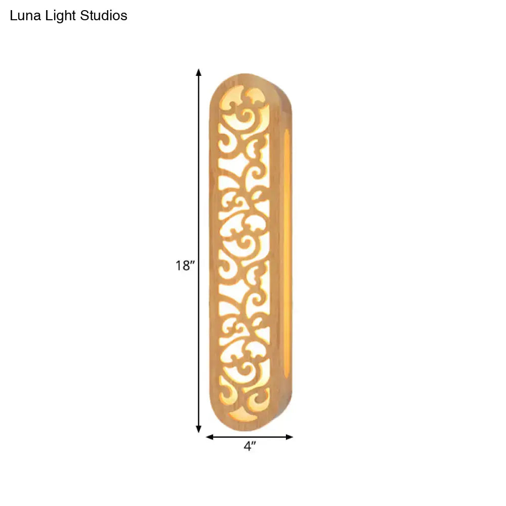 Beige Carved Wood Sconce