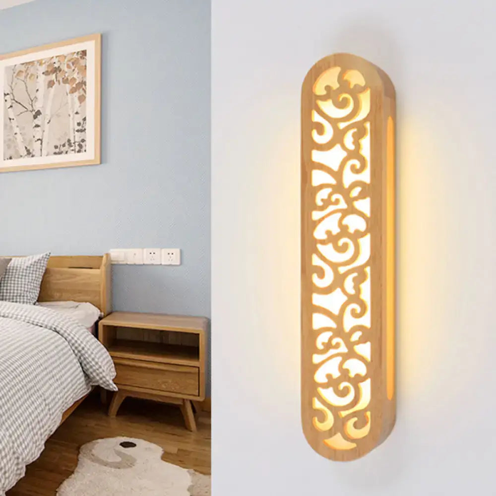 Beige Carved Wood Sconce