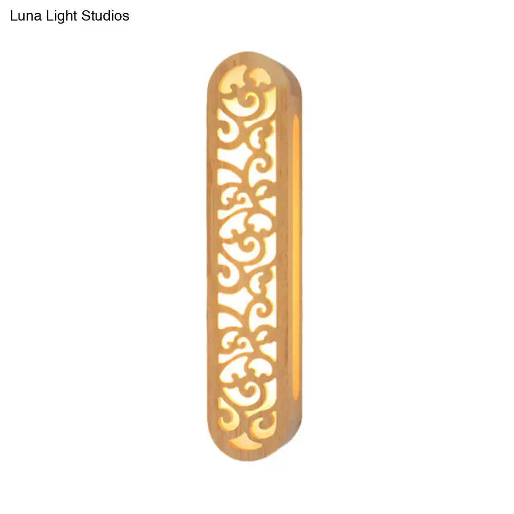 Beige Carved Wood Sconce