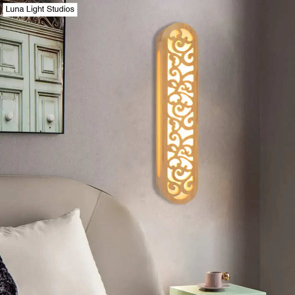 Beige Carved Wood Sconce