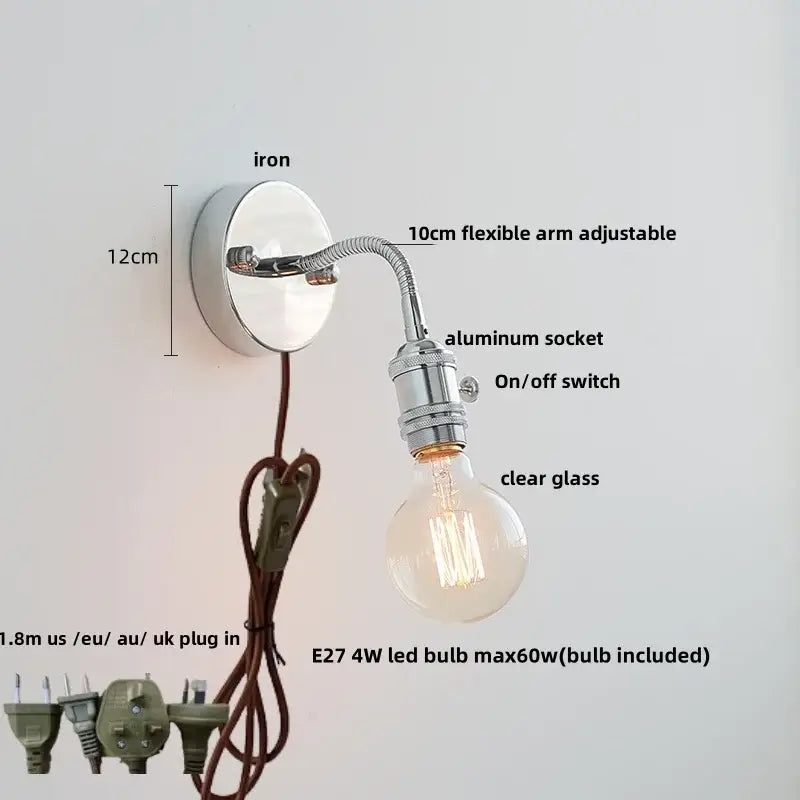 Chrome Ribbed Glass Wall Lamp