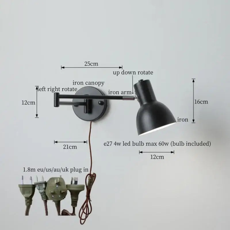 Chrome LED Wall Lamp with Adjustable Swing Arm